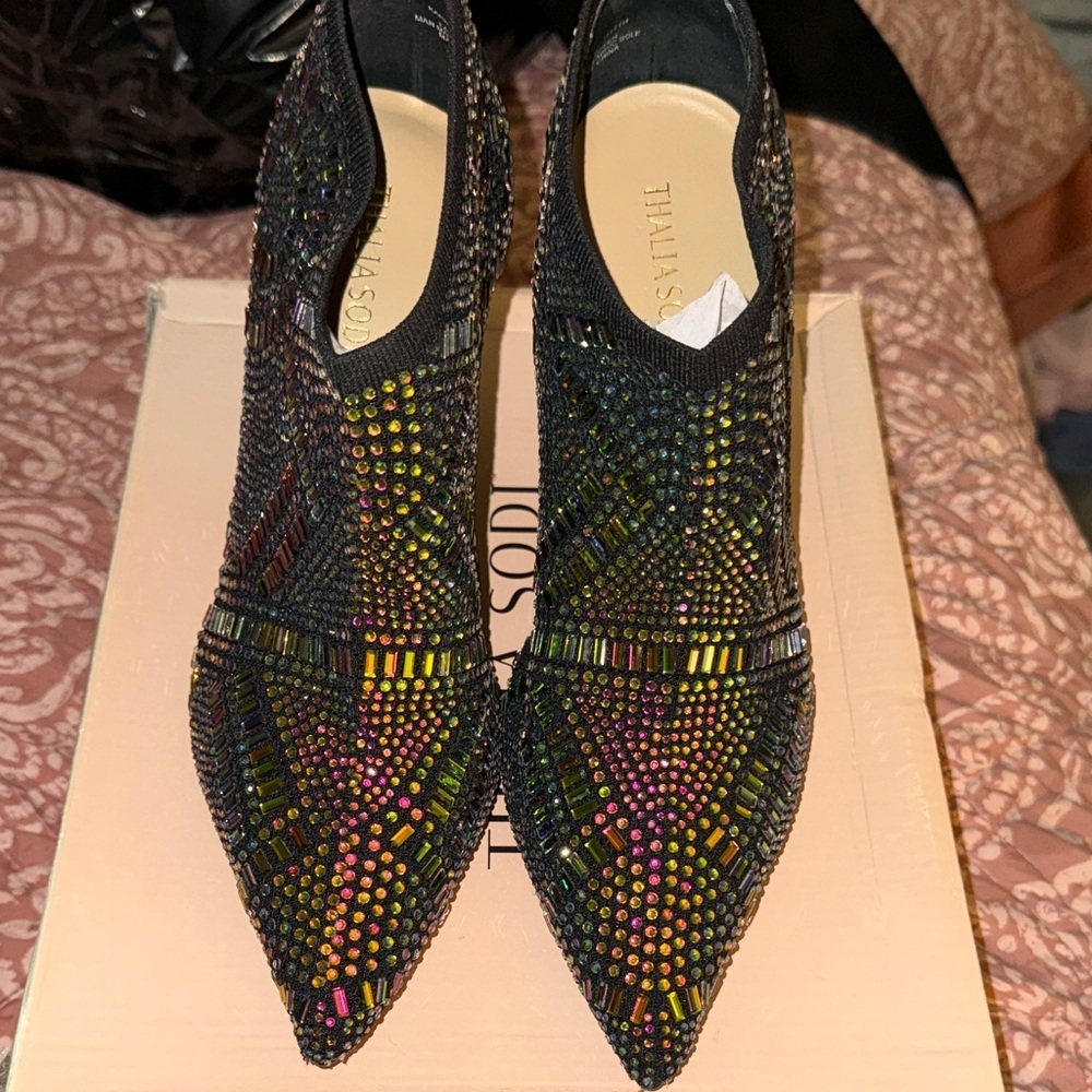Thalia Sodi Black and Multicolor Embellished Heels - Picture 2 of 8